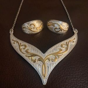 Montana Silversmiths Two Tone Scroll Necklace & Earrings Set